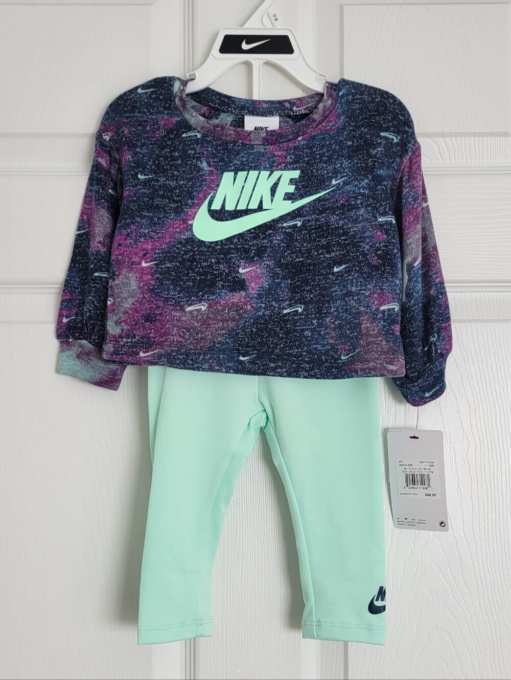 Nike Baby 2 Piece Set Purple Long Sleeve With Mint Green Leggings